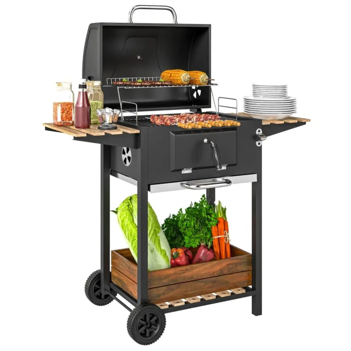 Charcoal BBQ Grill with Height Adjustable Charcoal - Image 1