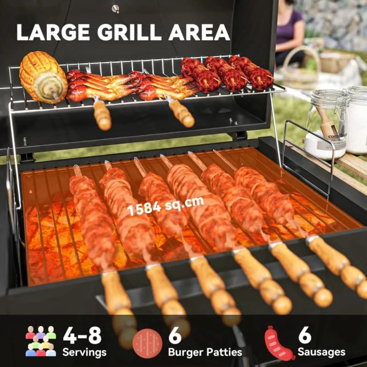 Charcoal BBQ Grill with Height Adjustable Charcoal - Image 3