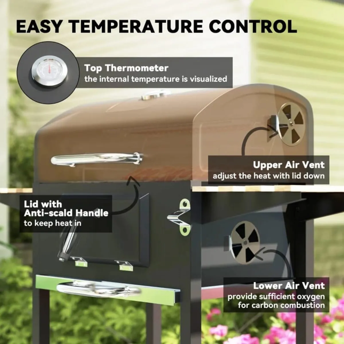 Charcoal BBQ Grill with Height Adjustable Charcoal - Image 4