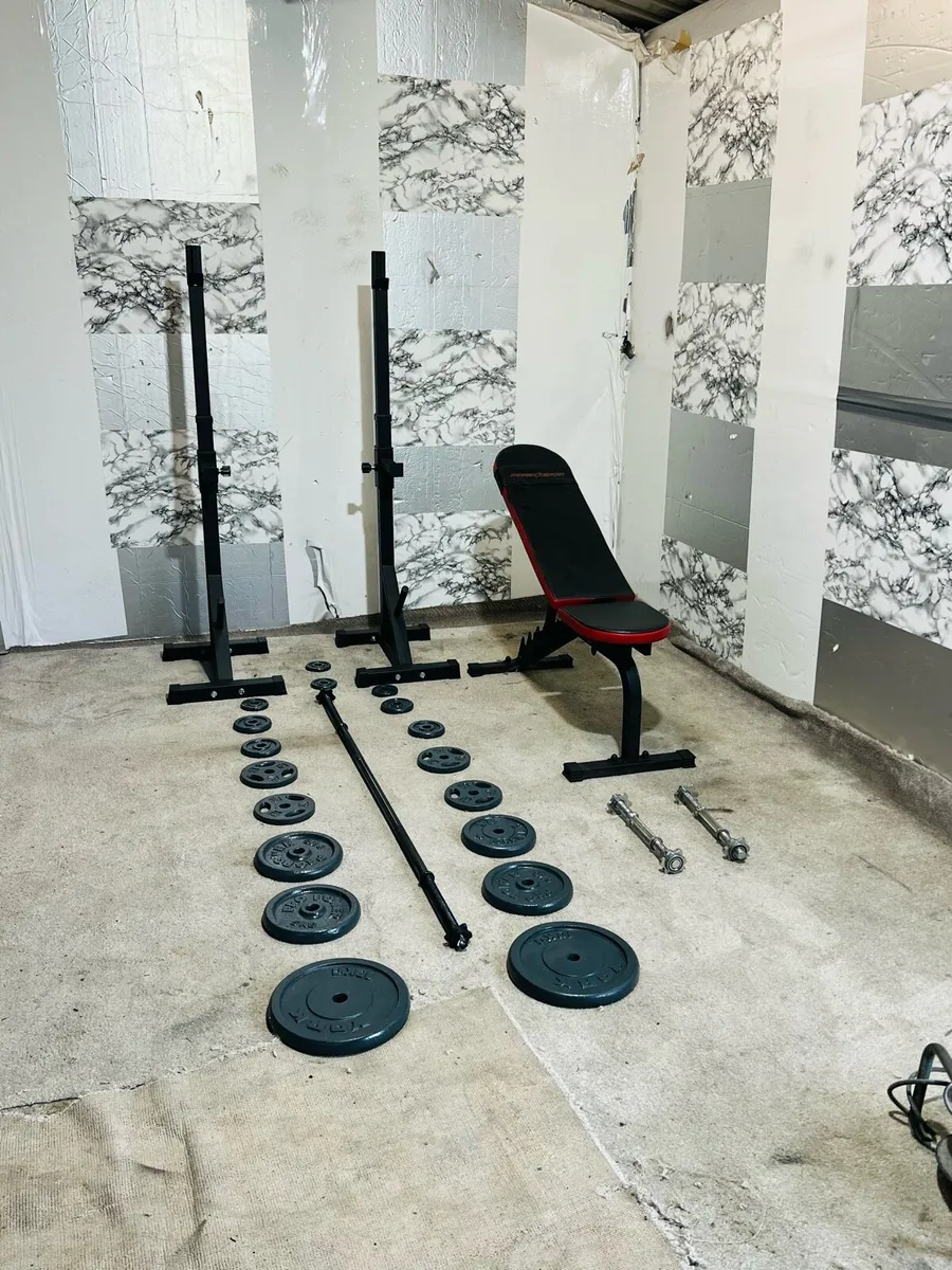 CAST IRON WEIGHTS BARBELL DUMBBELLS RACK BENCH - Image 3