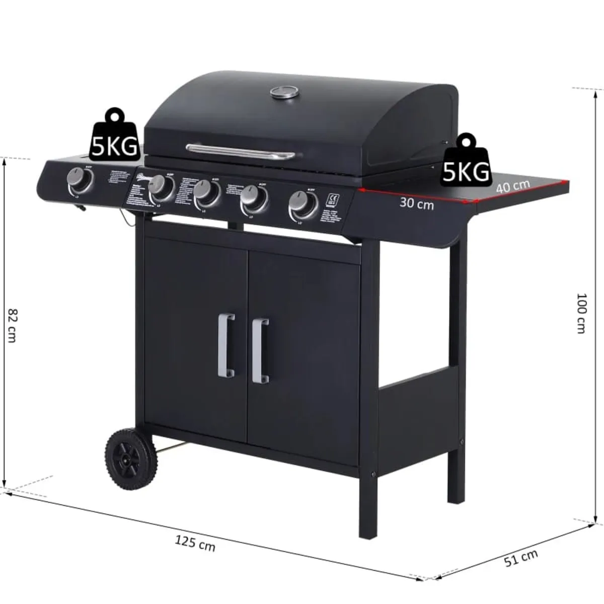 4+1 Gas BBQ Grill with Wheels, Steel-Black


Featu - Image 3