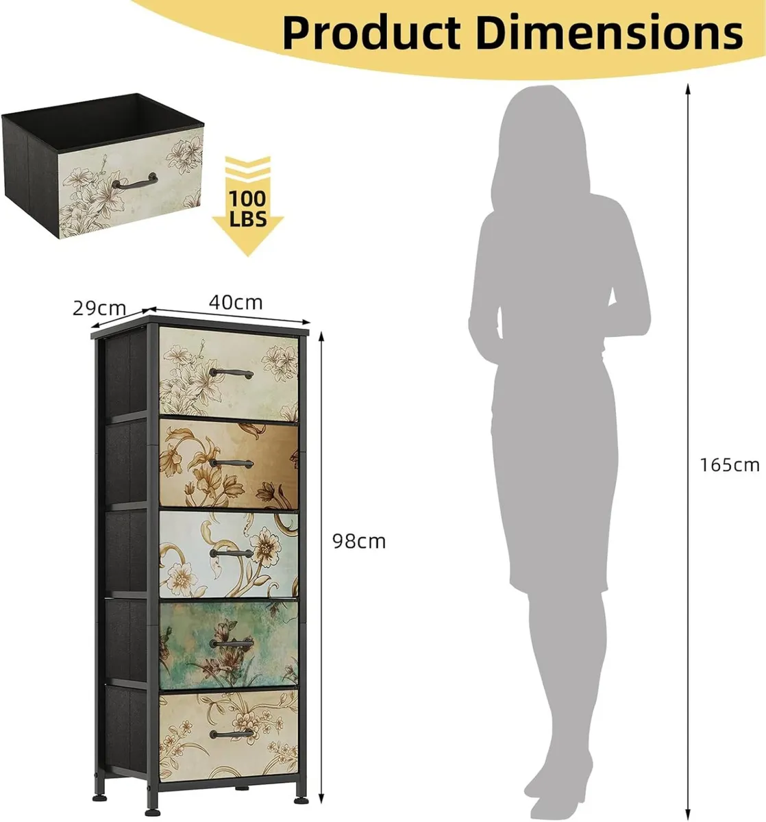 Chest of Drawers Bedroom with 5 Tall Fabric - Image 3