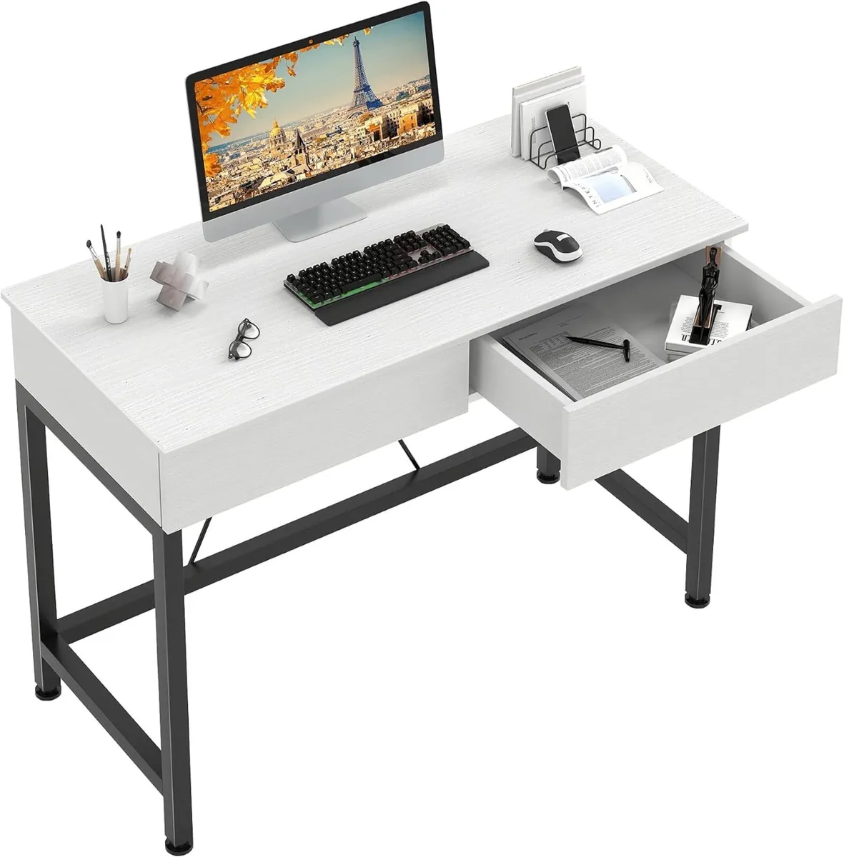 Computer Desk with Wooden Drawers 100CM Work Home - Image 1