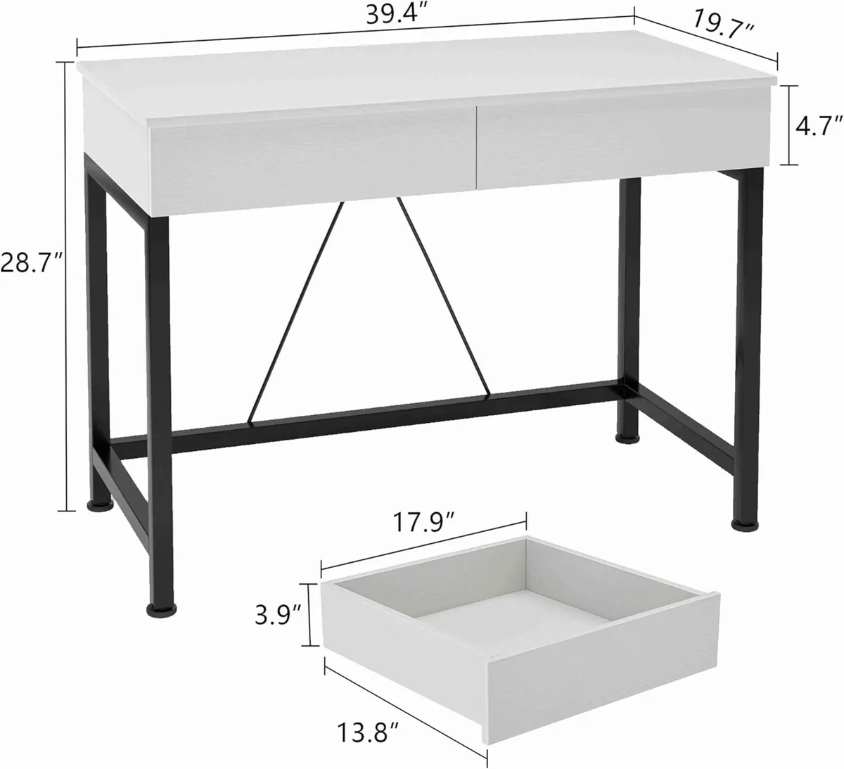 Computer Desk with Wooden Drawers 100CM Work Home - Image 3