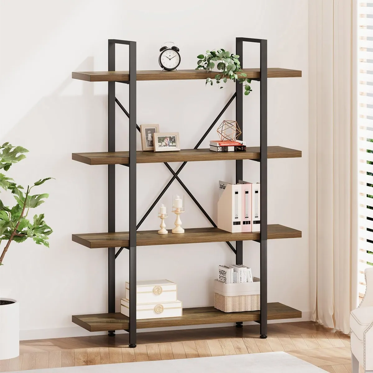 4 Tier Bookshelf Farmhouse Storage Bookcases - Image 1