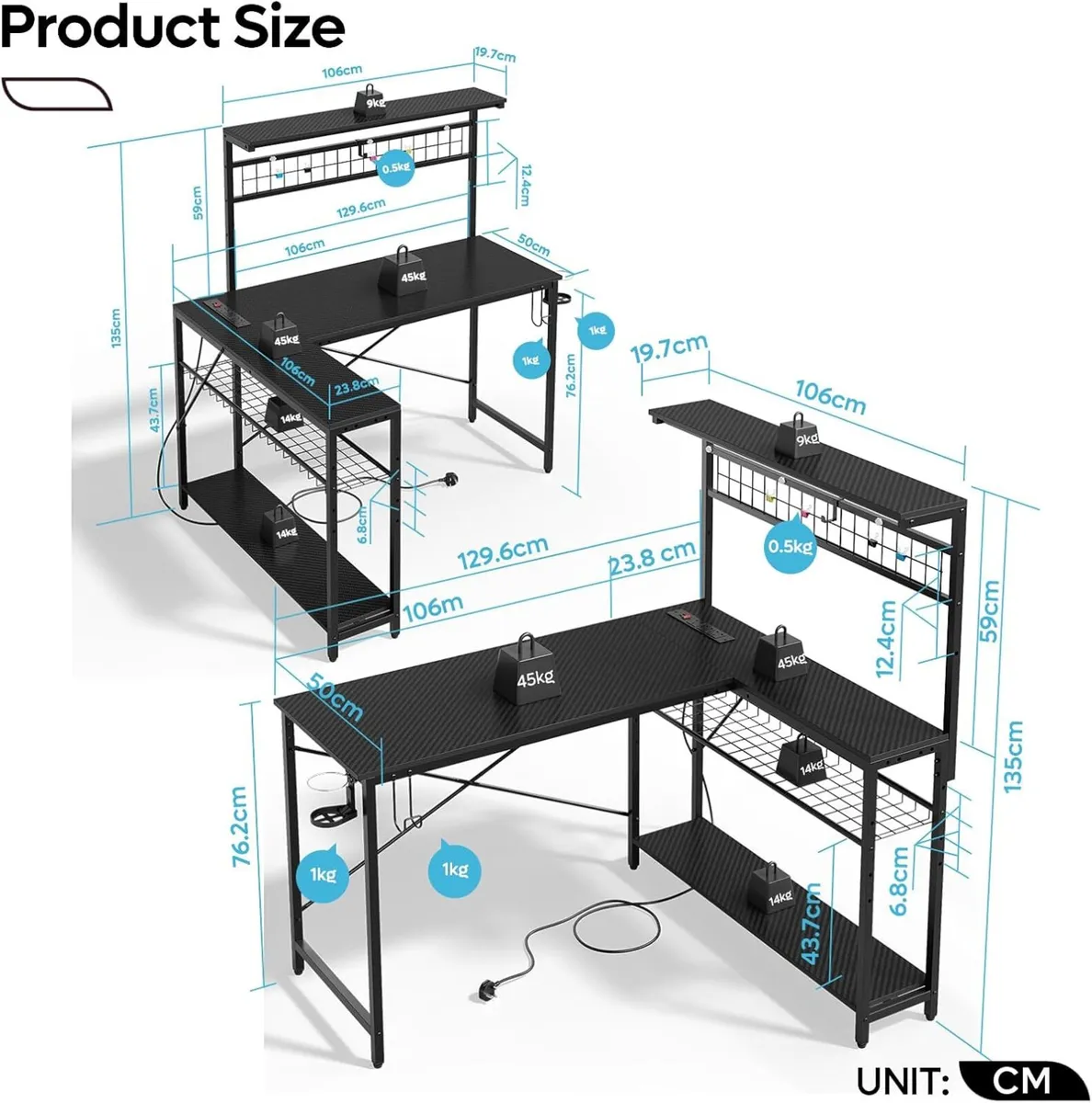Gaming Desk with Power Outlets LED Workstation - Image 3
