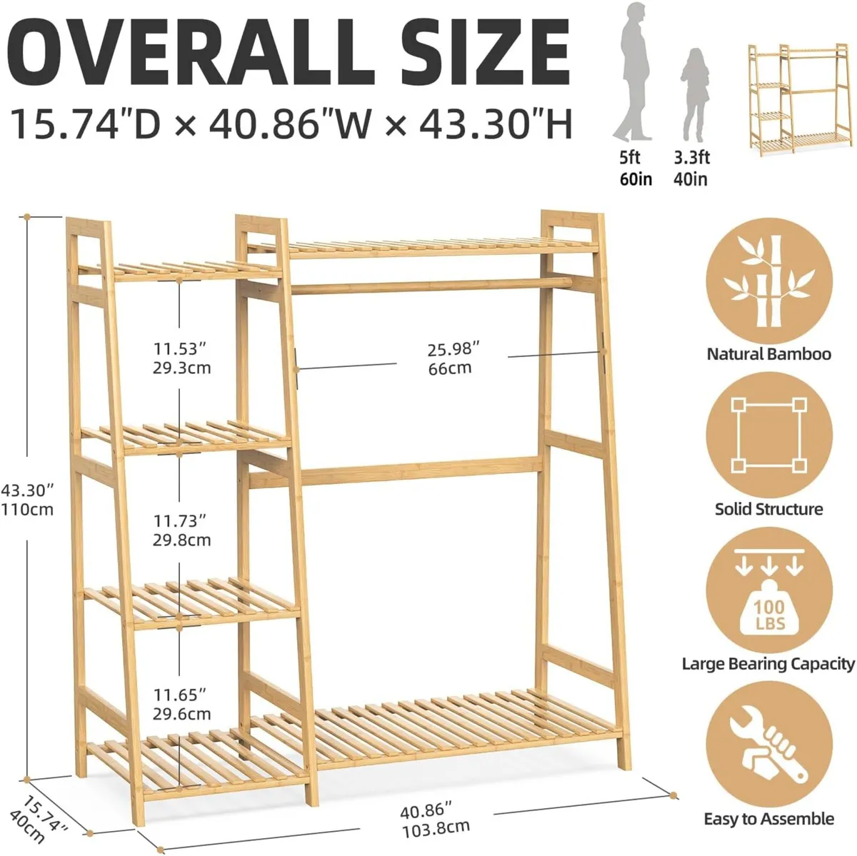 Kids Clothing Rack with Shelves Bamboo Clothes - Image 3