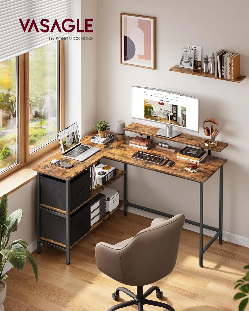 L-Shaped Desk with 2 Spacious Drawers Gaming - Image 2