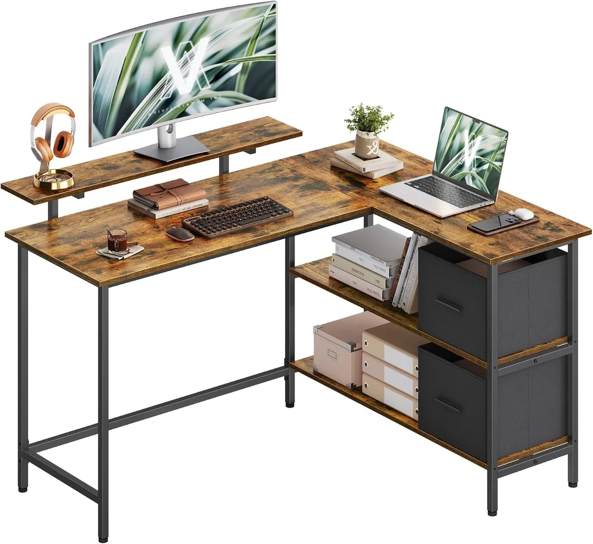 L-Shaped Desk with 2 Spacious Drawers Gaming - Image 1
