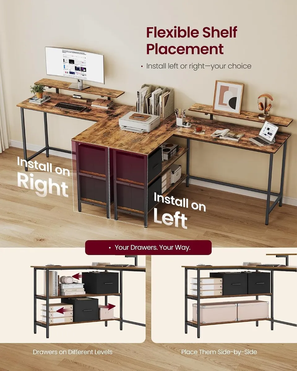 L-Shaped Desk with 2 Spacious Drawers Gaming - Image 3
