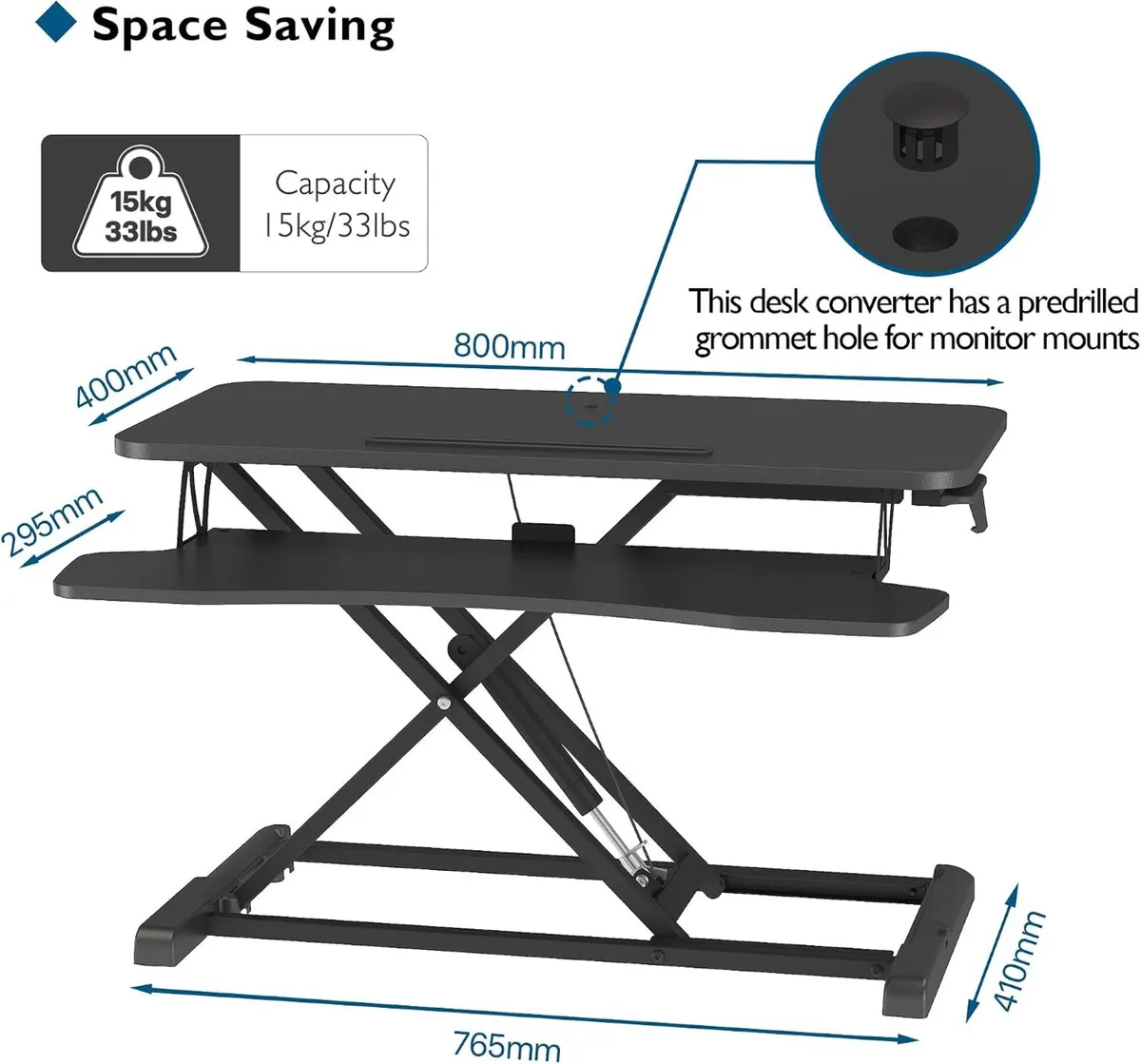 80CM Standing Desk Converter Dual-Tier Height - Image 2