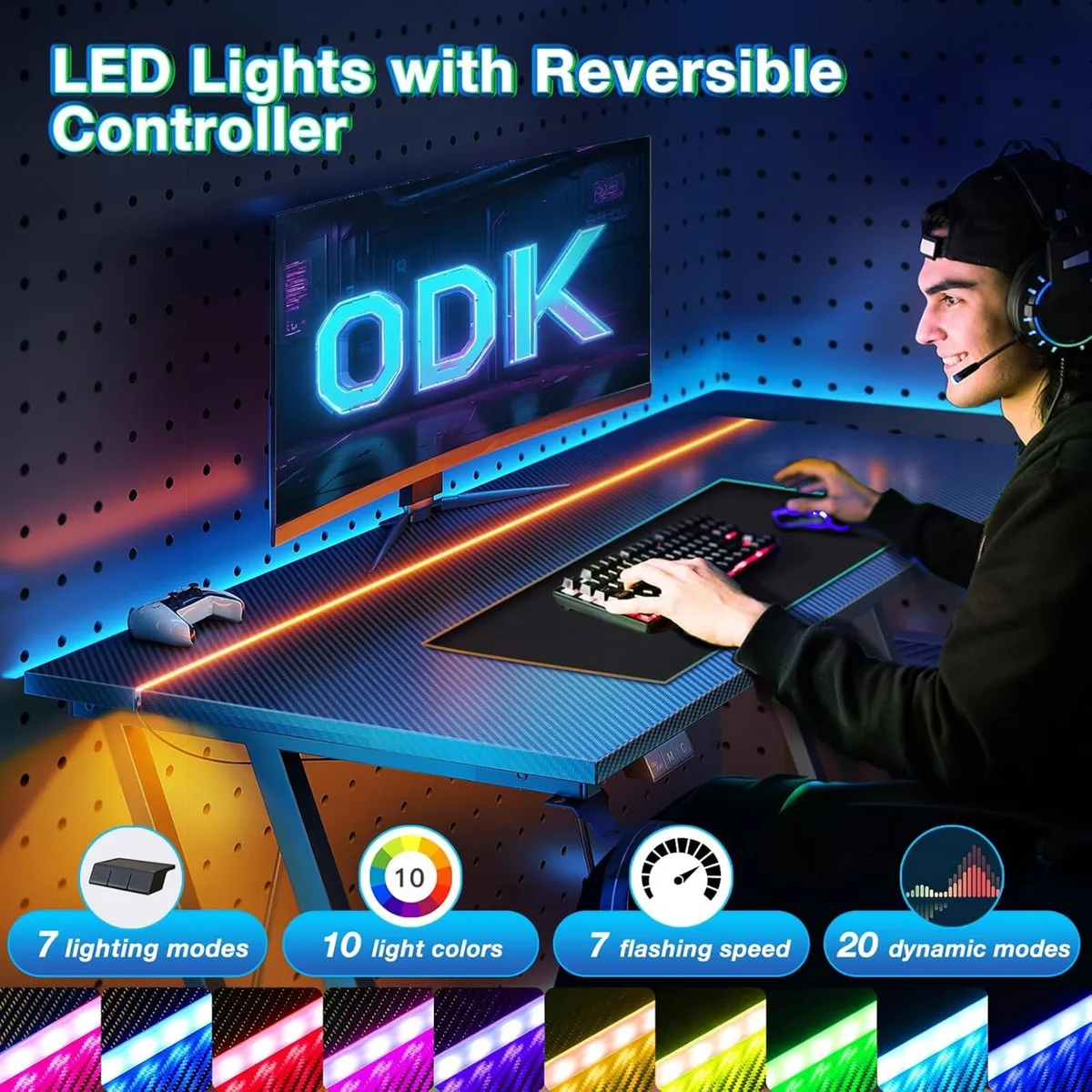 Gaming Desk with LED Lights Carbon - Image 4