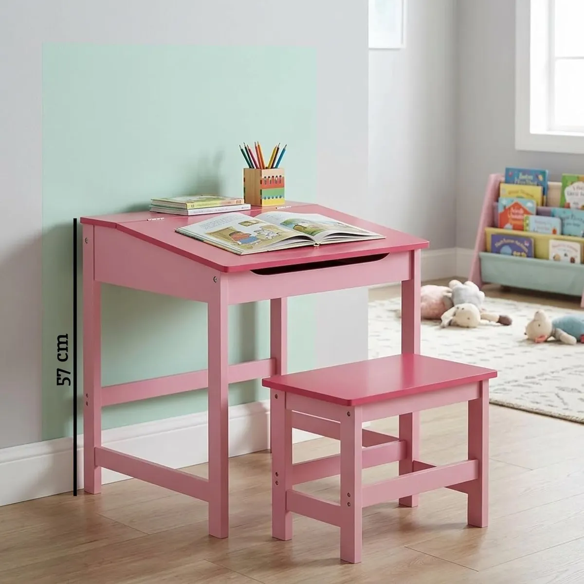 Kids Desk with Stool Wooden Children’s Study Table - Image 2