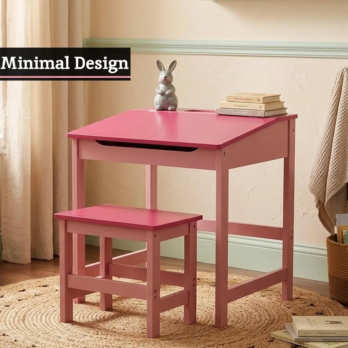 Kids Desk with Stool Wooden Children’s Study Table - Image 3
