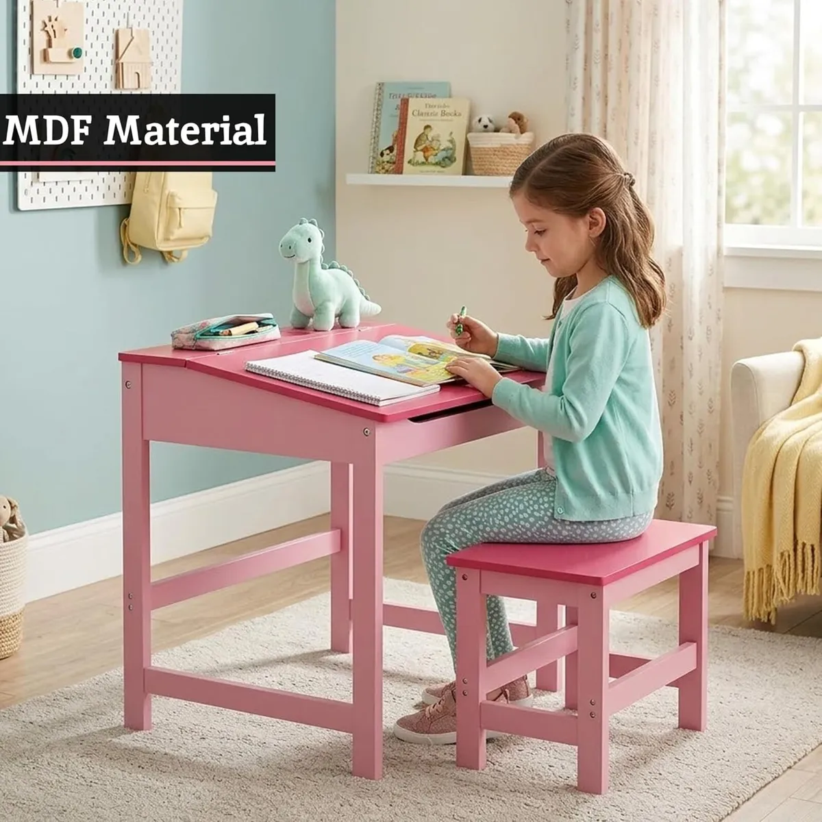Kids Desk with Stool Wooden Children’s Study Table - Image 4