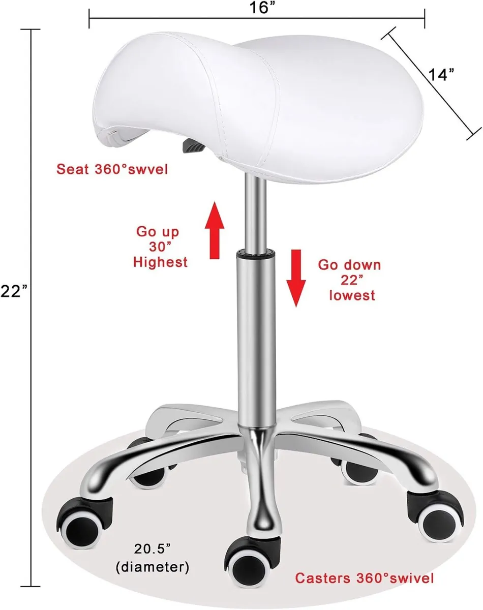 Stool Rolling Swivel Height Adjustable with Wheels - Image 2