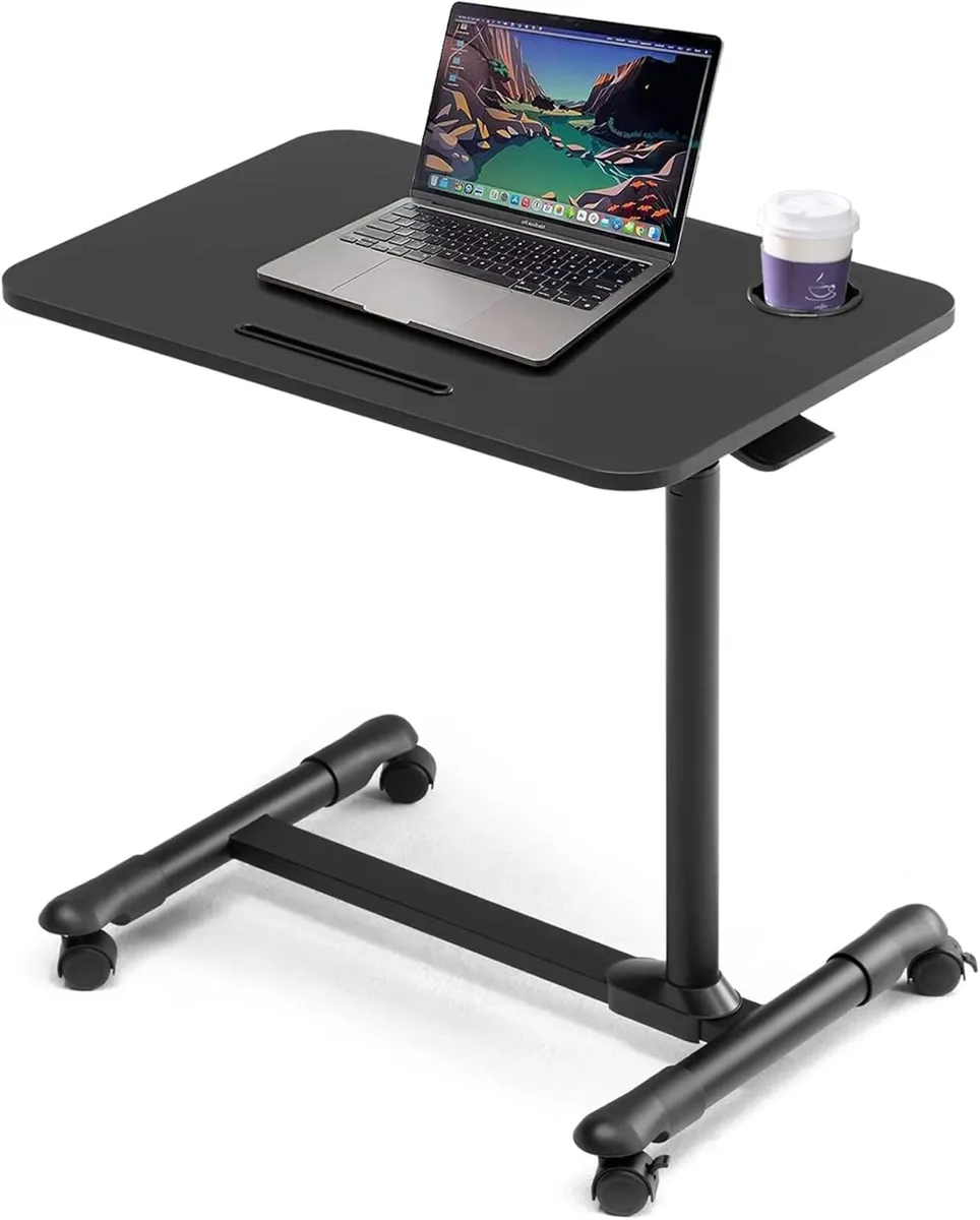 Mobile Overbed Table Height Adjustable with Wheels - Image 1