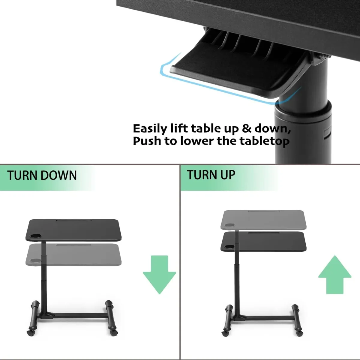Mobile Overbed Table Height Adjustable with Wheels - Image 3