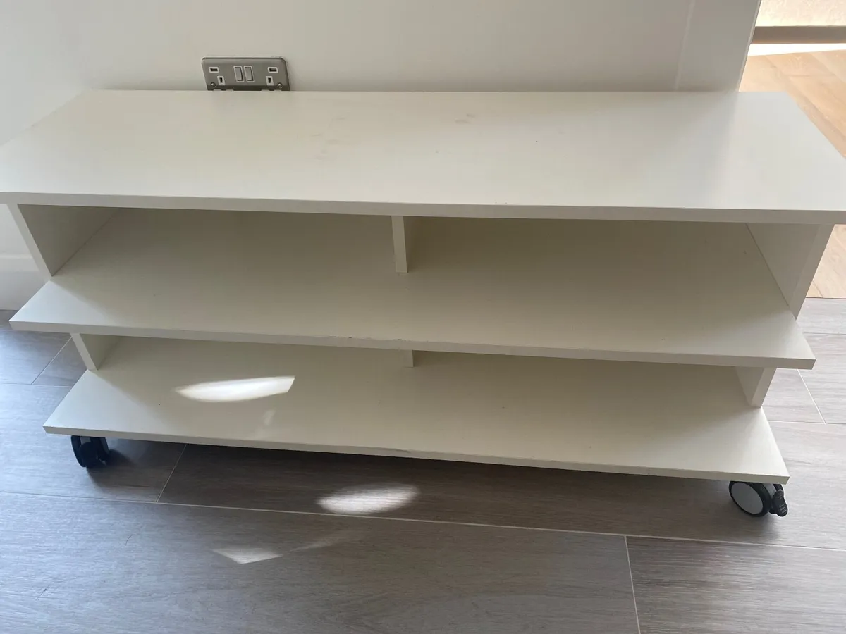 White IKEA TV Bench on Wheels - Image 2