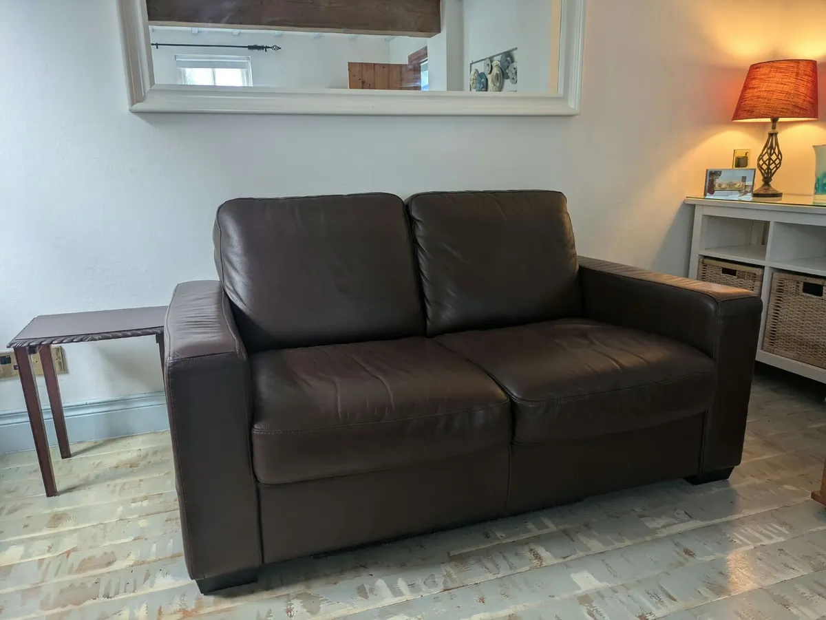 2 x brown leather couches - Image 3