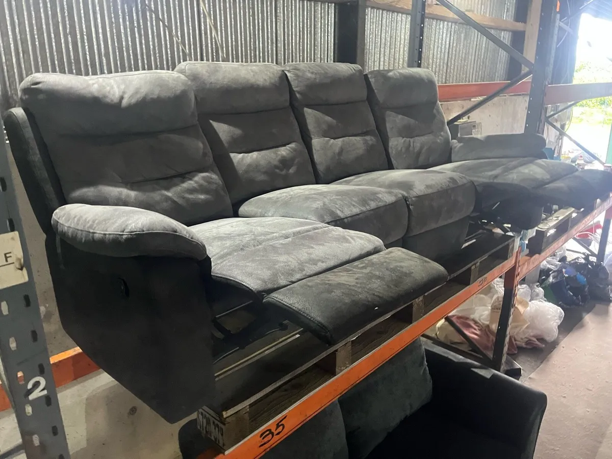 Grey 4 seater manual recliner sofa couch - Image 1