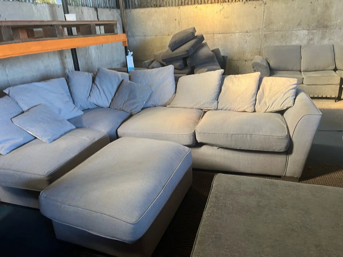 Grey corner sofa with matching footstool - Image 2