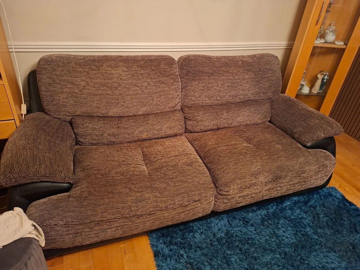Sofa and chair brown leather and fabic - Image 2