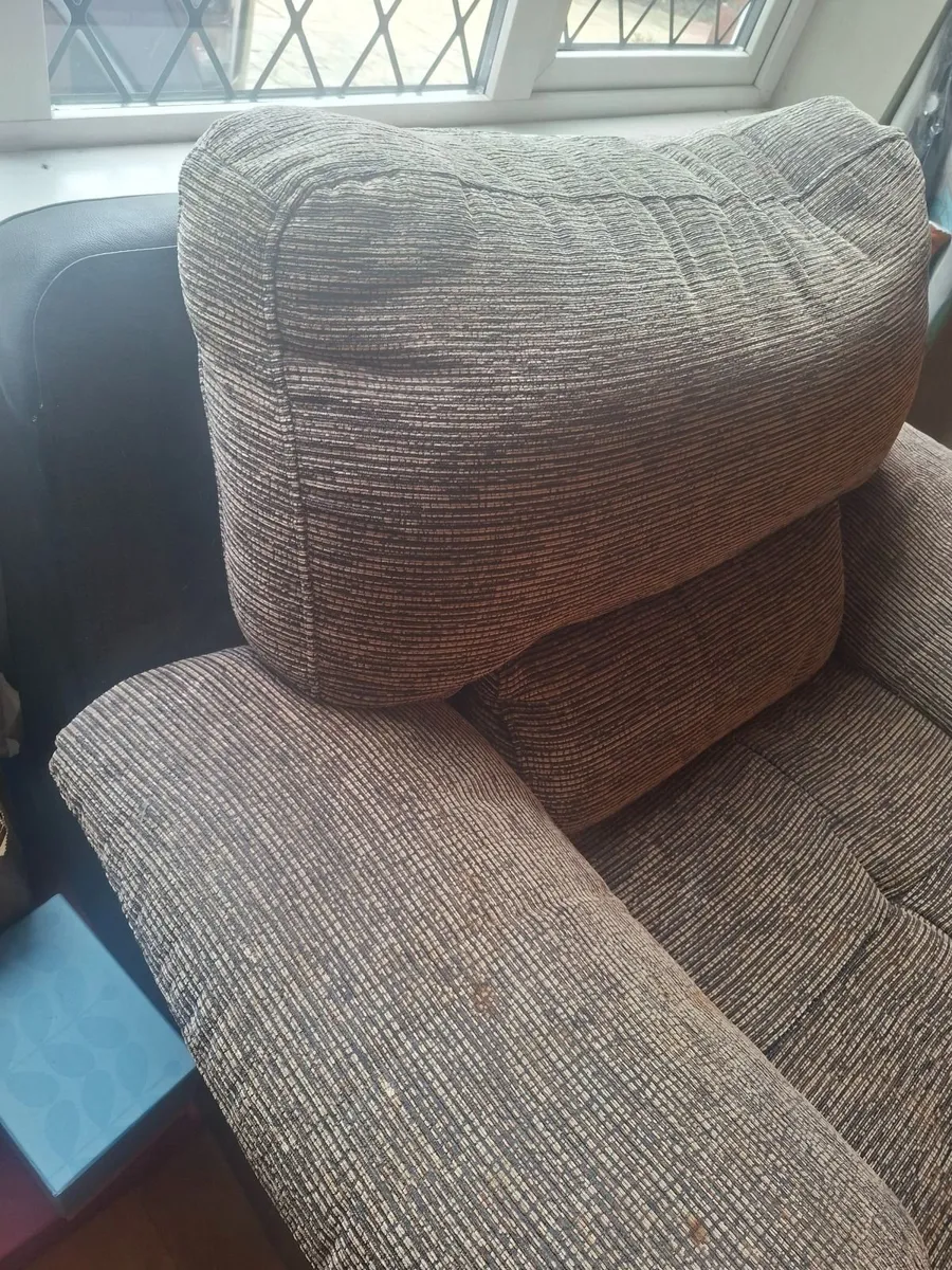 Sofa and chair brown leather and fabic - Image 3