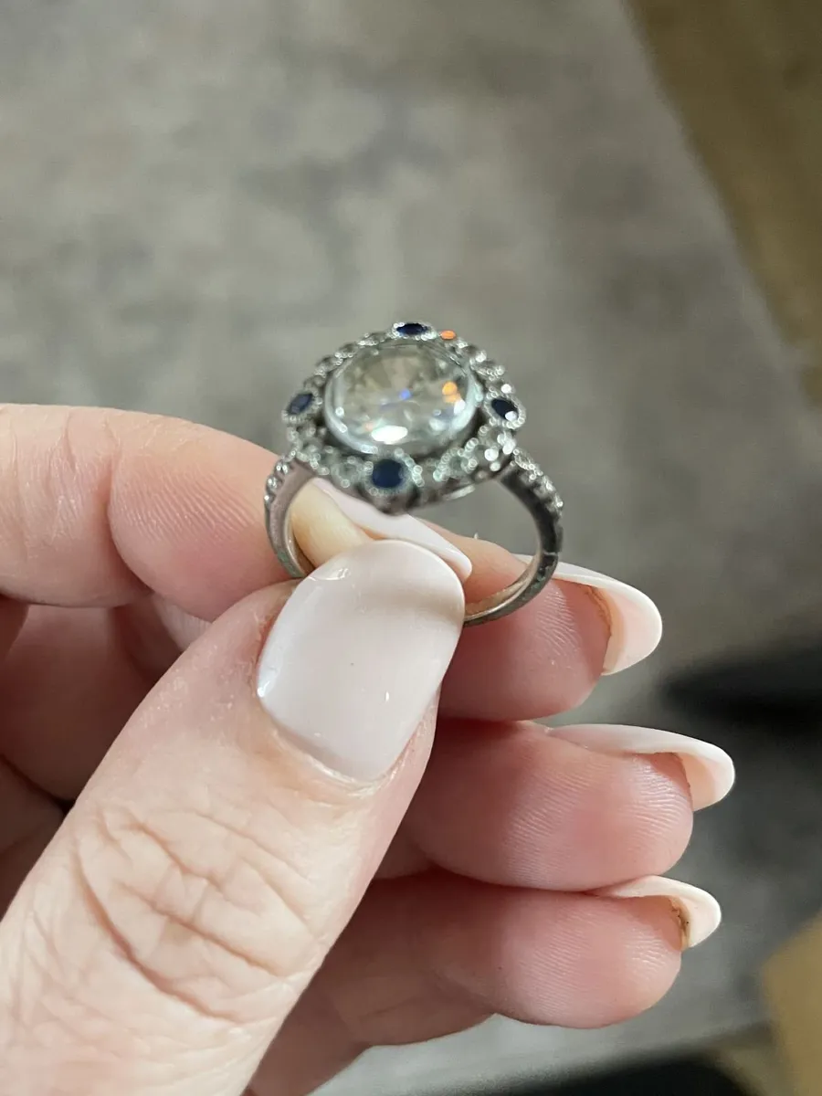 Moissanite & Blue Sapphire Engagement Ring - Image 4
