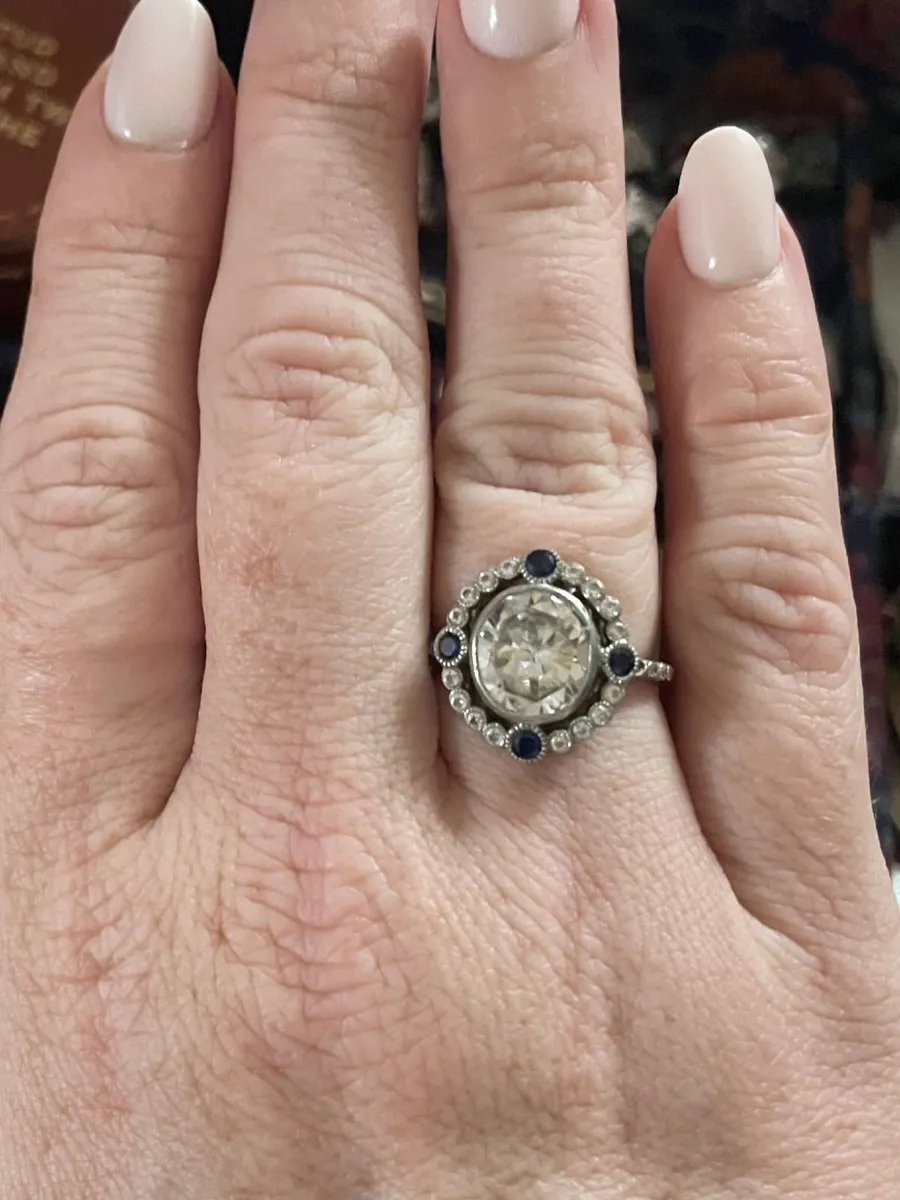 Moissanite & Blue Sapphire Engagement Ring - Image 2