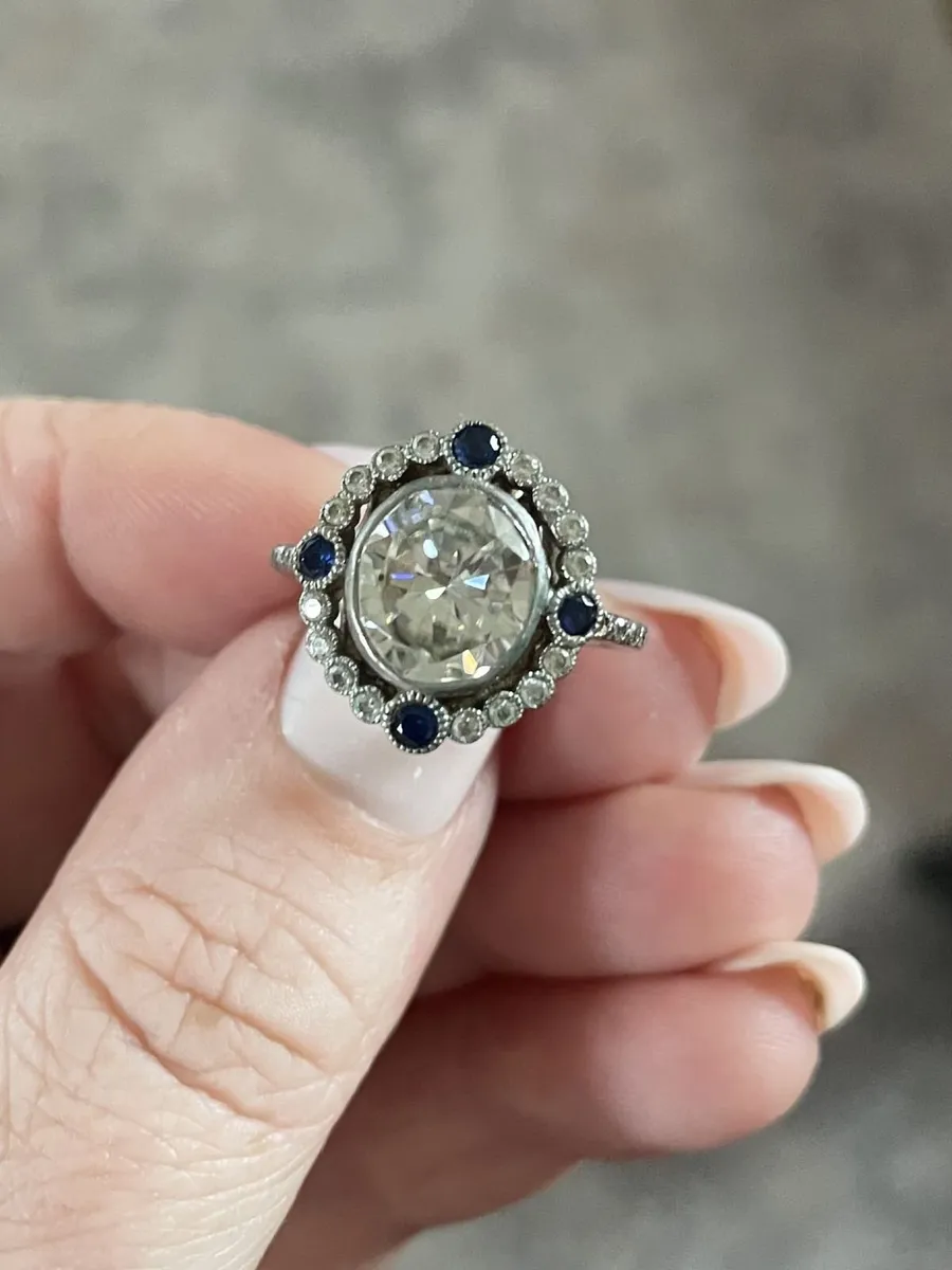 Moissanite & Blue Sapphire Engagement Ring - Image 1