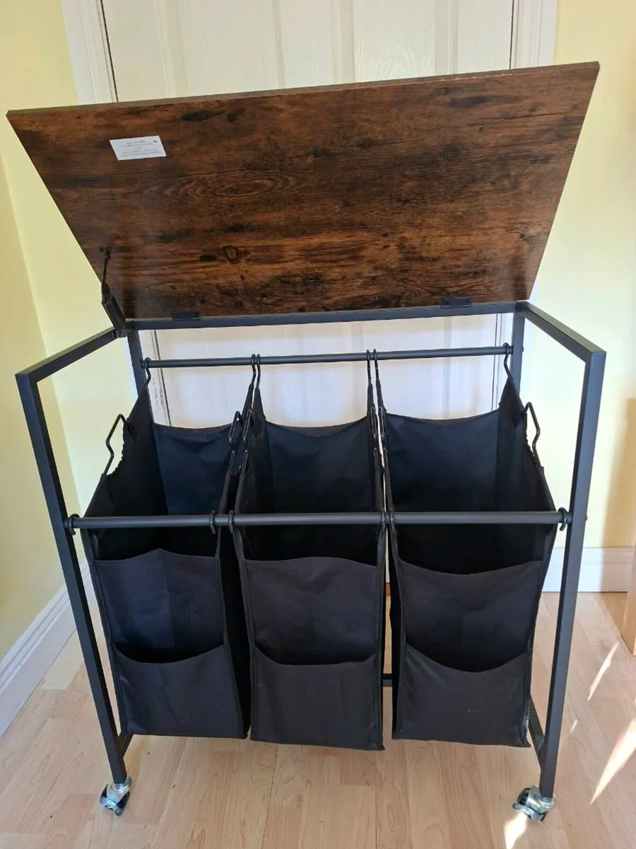 Laundry Basket with 3 compartment Trolley - Image 2