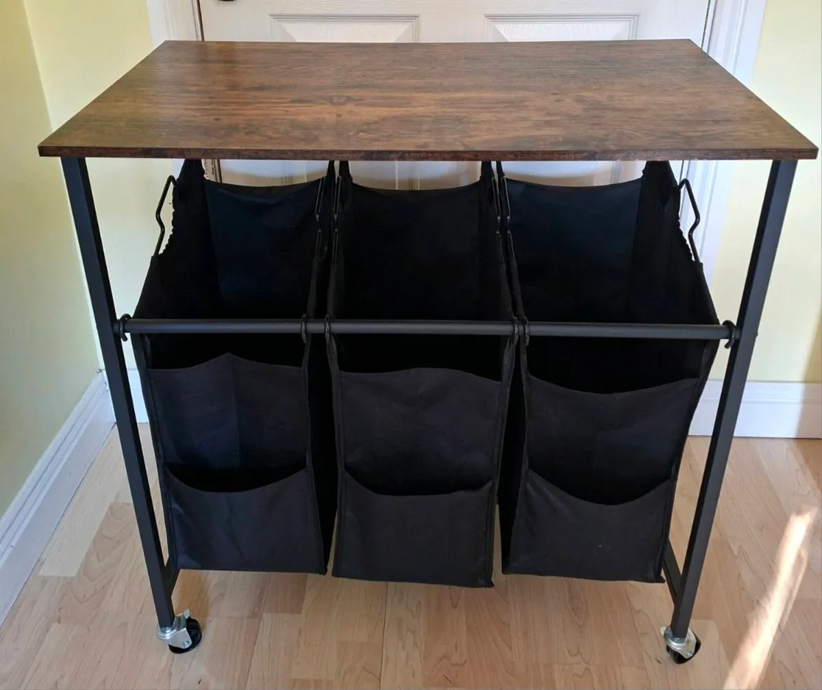 Laundry Basket with 3 compartment Trolley - Image 1