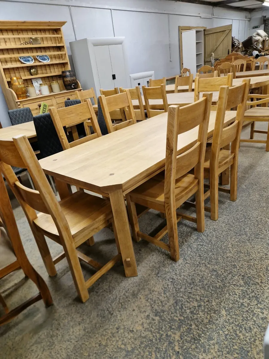 Vintage oak table, 6 oak ladder back chairs - Image 2