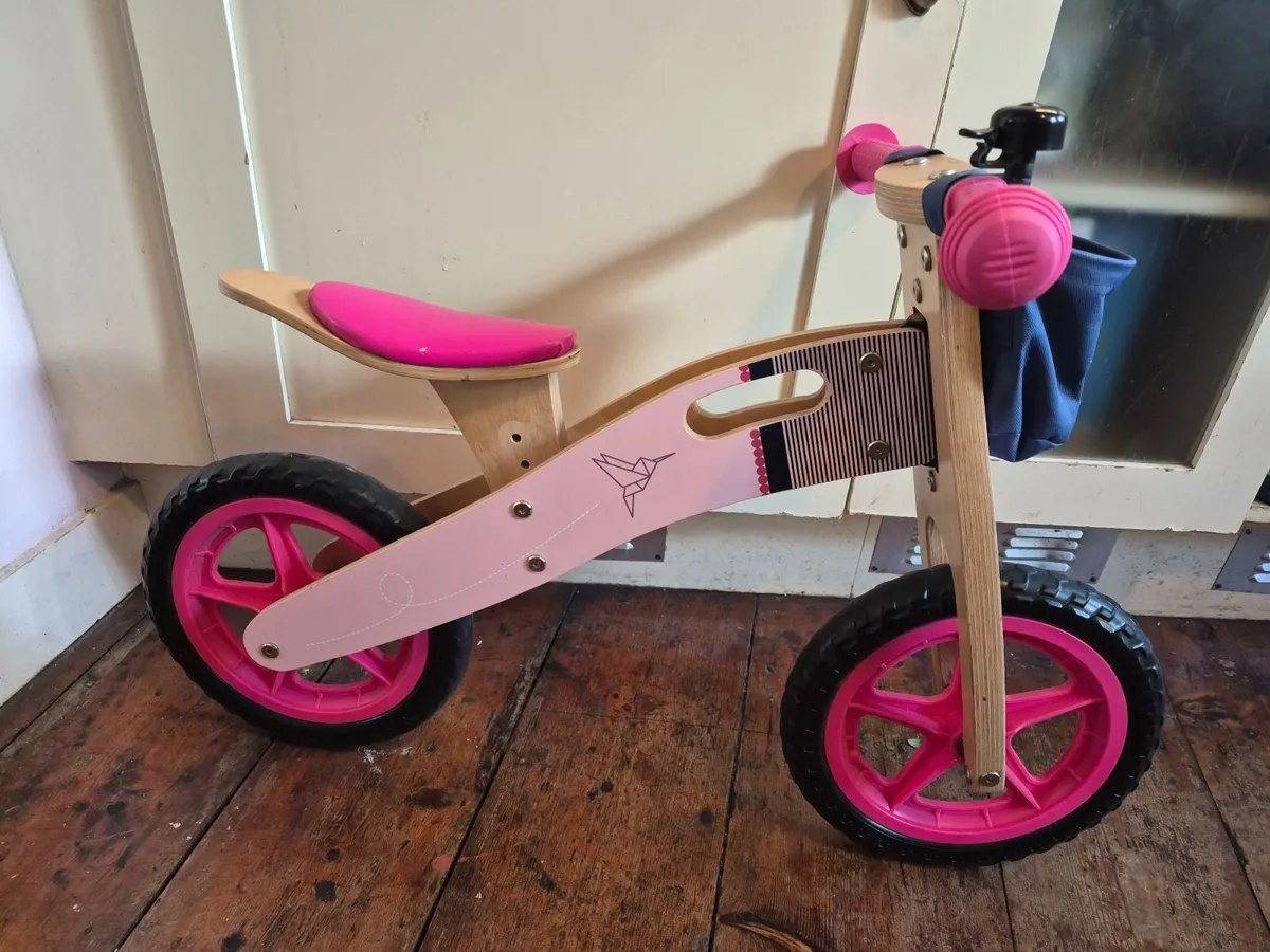 Pink Wooden Balance Bike - Image 1