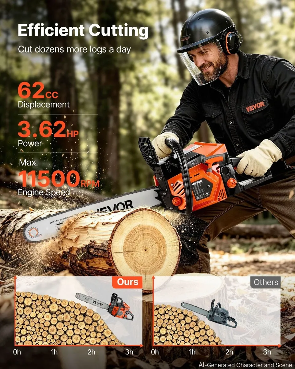 62cc Petrol Chainsaw with 20/22in Bars - Image 2