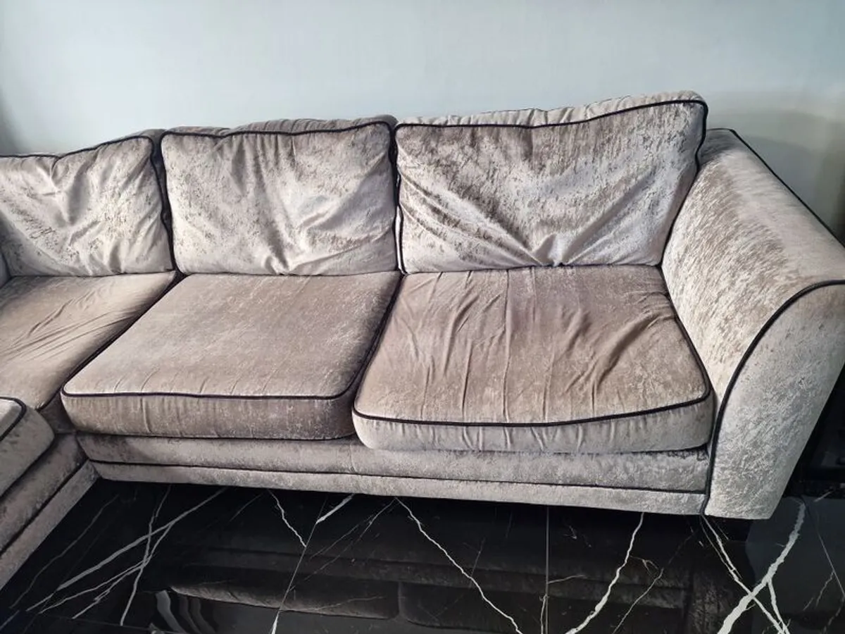 DFS Large Silver Grey L-Shaped Corner Sofa + Matching Footstool - Image 3