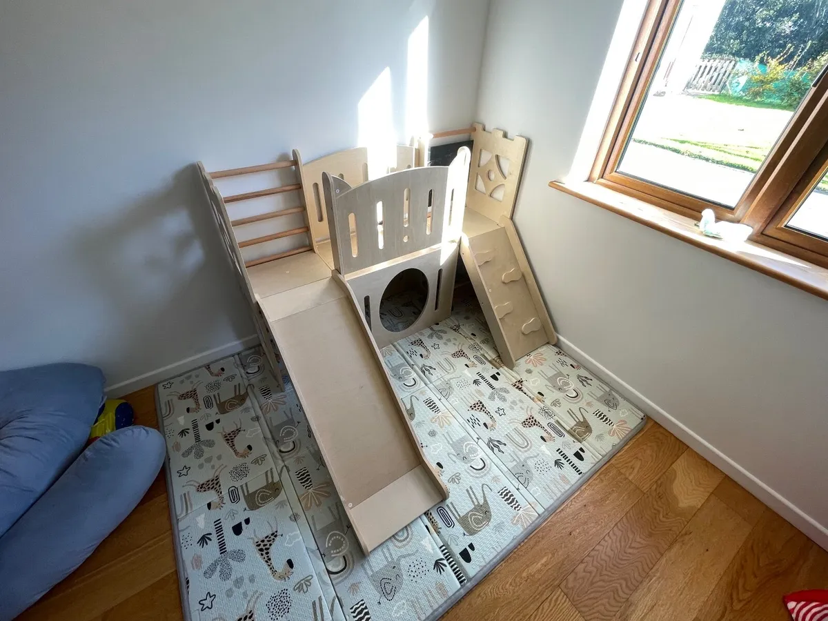 Indoor Wooden Climbing Playground with Slide - Image 3