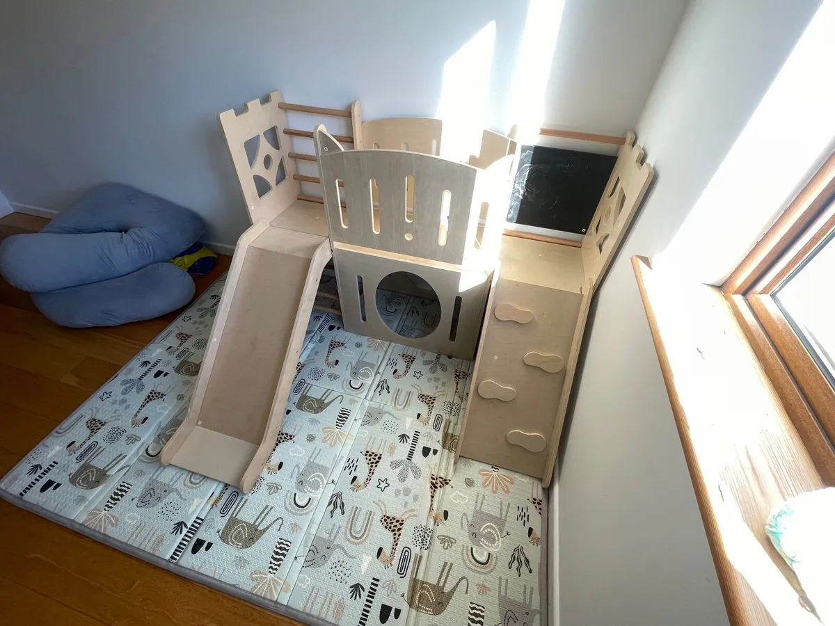 Indoor Wooden Climbing Playground with Slide - Image 2