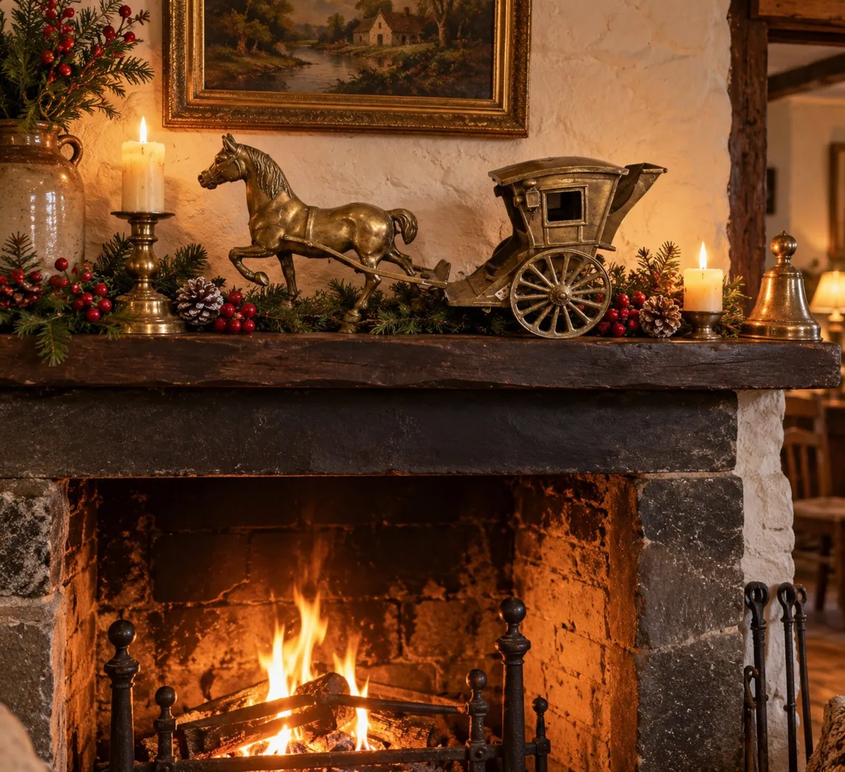 antique vintage BRASS horse cottage pub fire - Image 1