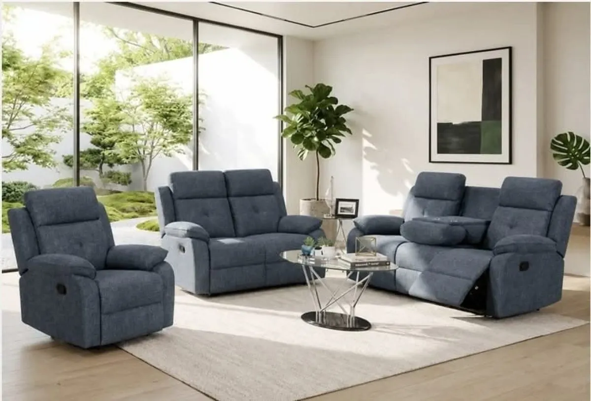 Boston Grey & Cream Fabric Recliner Sofa Set - Image 2