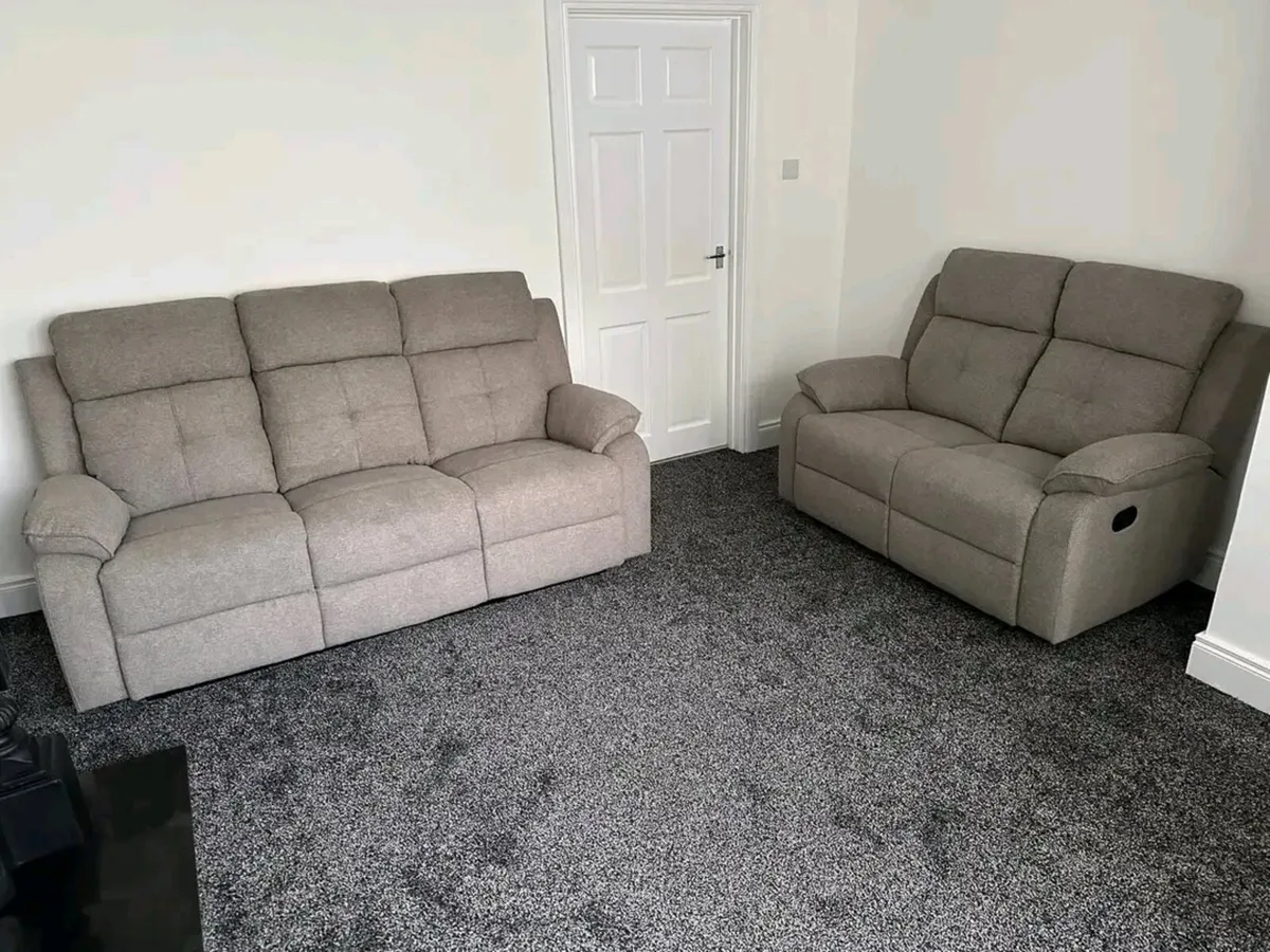 Boston Grey & Cream Fabric Recliner Sofa Set - Image 3