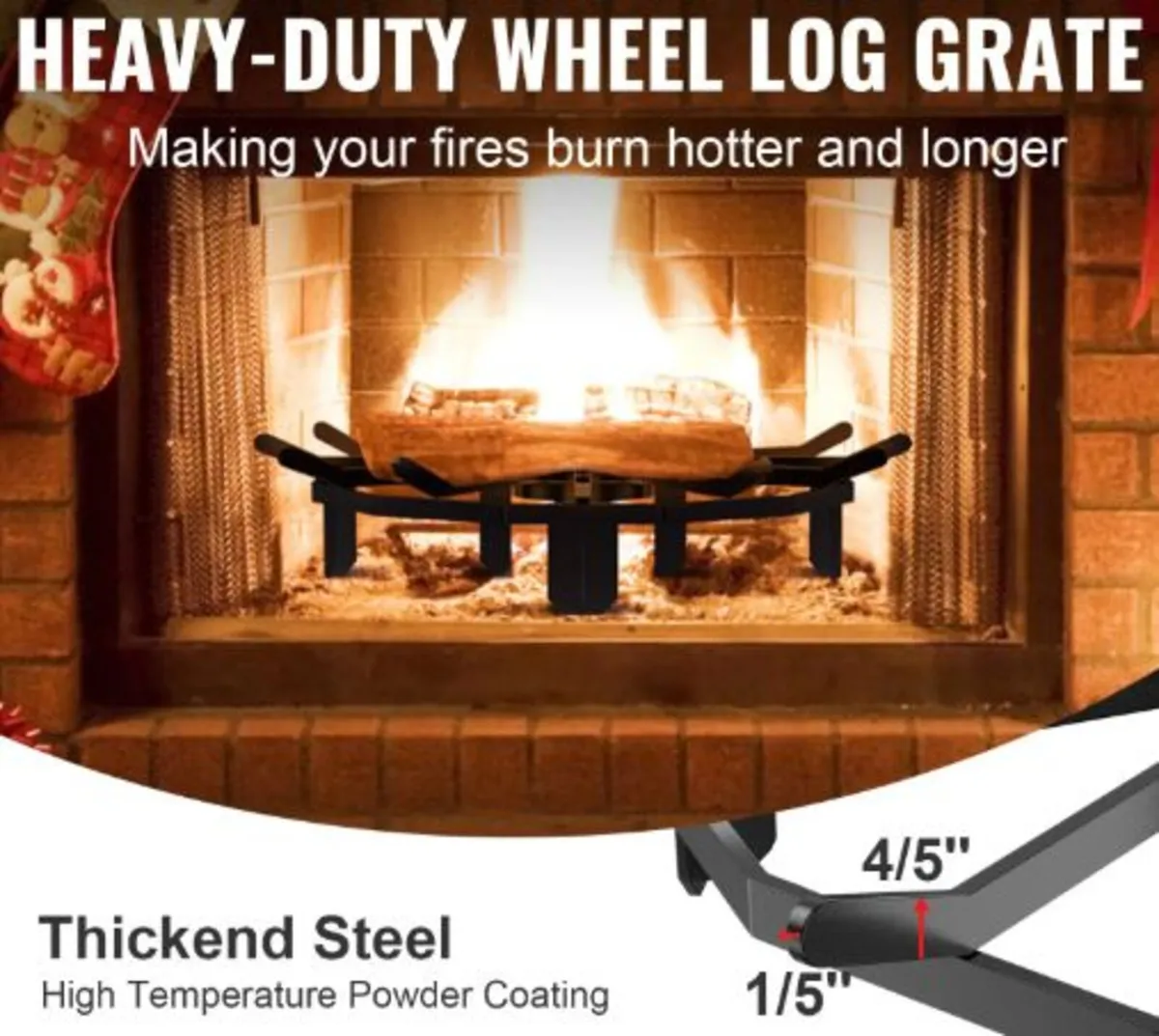 Log Grate, 27 inch Heavy Duty Wheel Fire Grate - Image 2