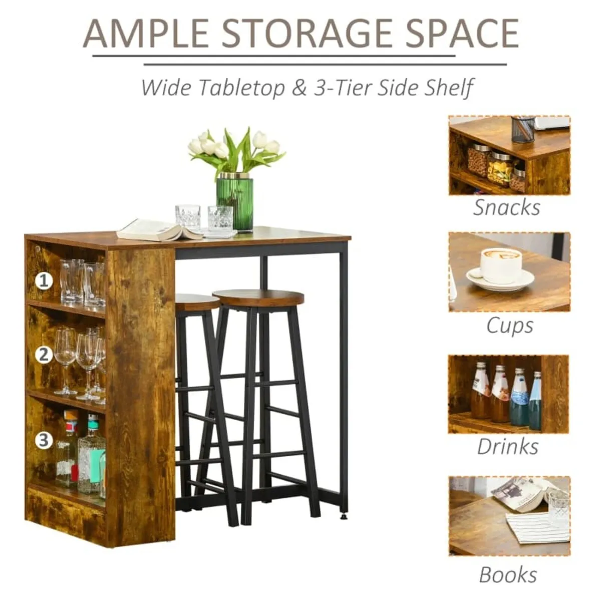 Industrial Bar Table Set for 2, 3 Pieces Pub Table - Image 4
