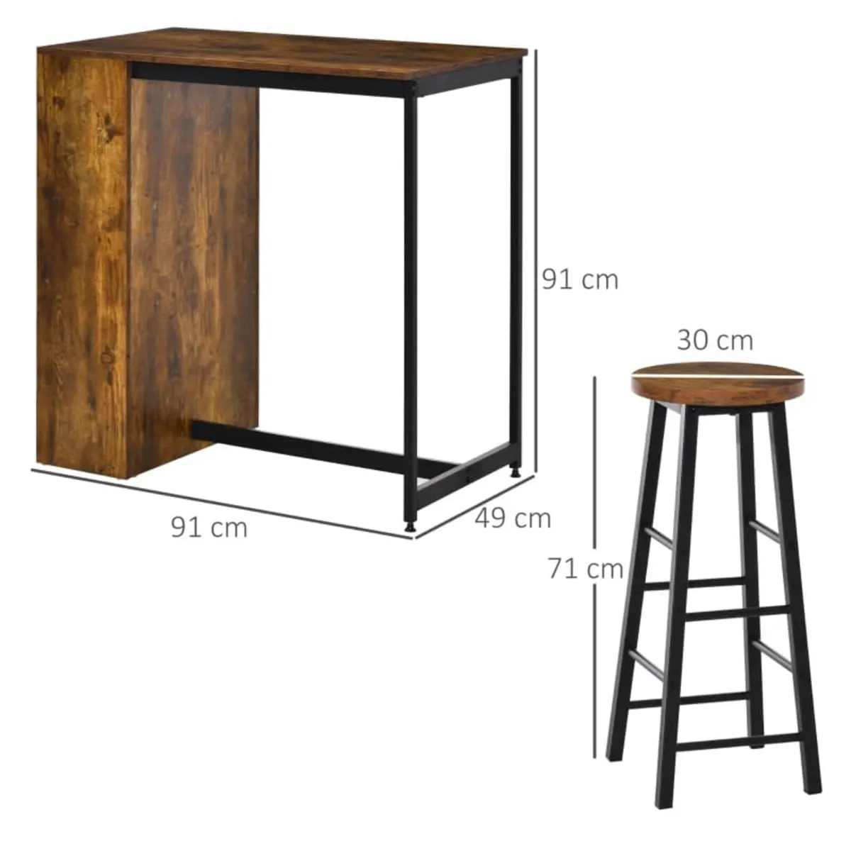 Industrial Bar Table Set for 2, 3 Pieces Pub Table - Image 2