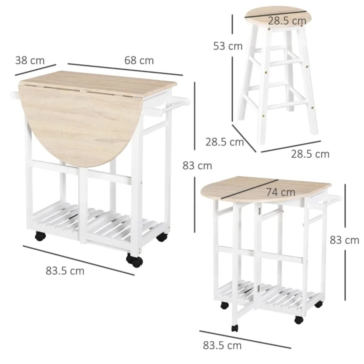Foldable Kitchen Trolley Island Set with Casters 2 - Image 3