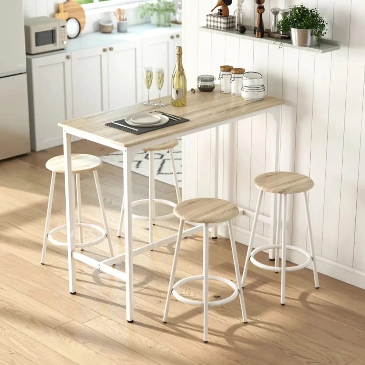 Industrial Bar Table with 4 Stools – Metal Frame, - Image 2