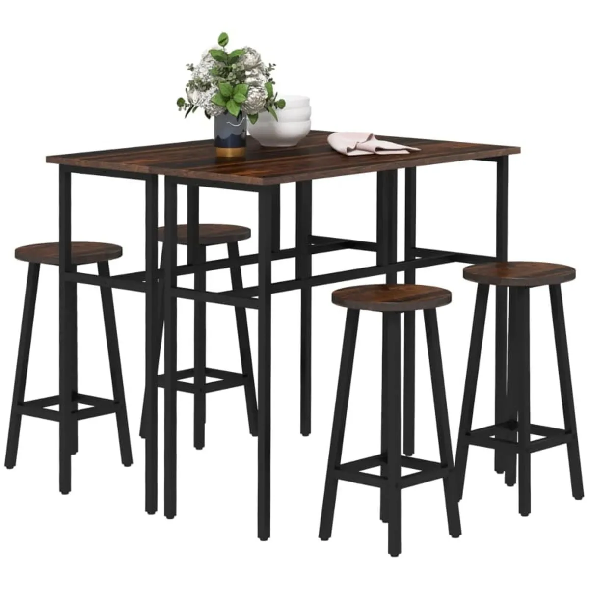 6-Piece Bar Table Set, 2 Breakfast Tables with 4 S - Image 1
