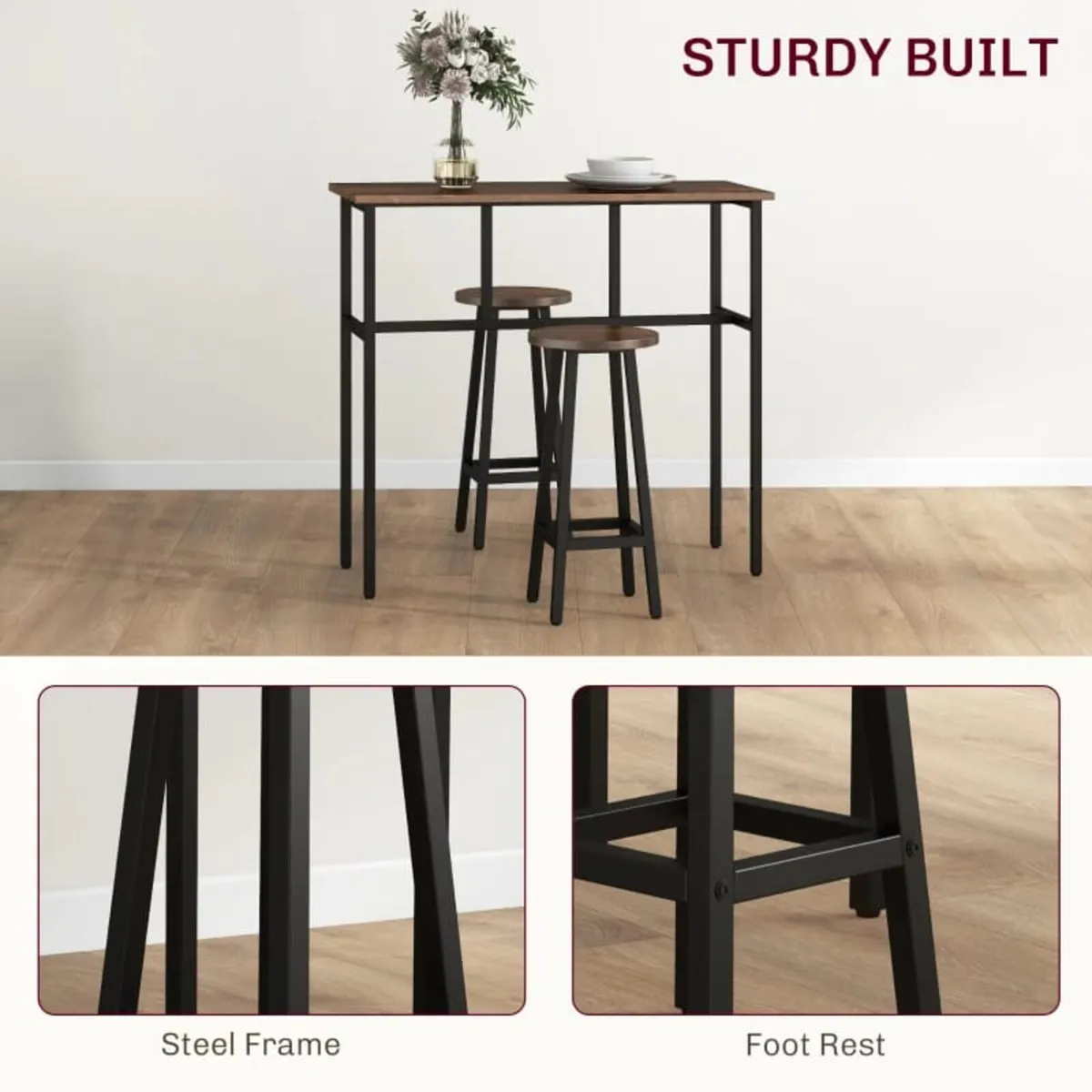 6-Piece Bar Table Set, 2 Breakfast Tables with 4 S - Image 4