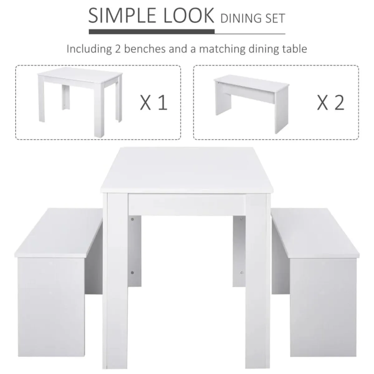 Kitchen Dining Set, Dining Room Table and 2 Benche - Image 2